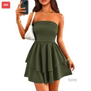 Strapless Smocked Mini Dress A-Line Ruffle Summer Party Club